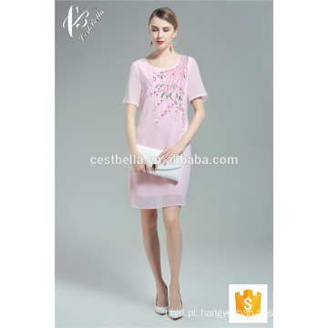 Guangzhou Factory alta qualidade bebê rosa gordo mulheres vestido casual abaixo do joelho